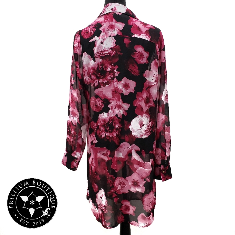 Calvin Klein Floral Sheer Shirt Dress Medium - Picture 6 of 7